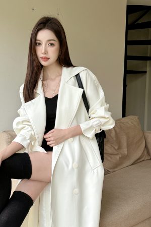 Lightweight White Mid-Length Trench Coat 2025, Casual Drape, Belted Double-Breasted Design, Chic Everyday Outerwear