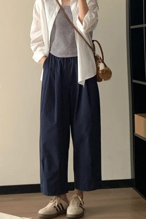 Lightweight Wide-Leg Balloon Pants for Women, Japanese Style Cropped Carrot Pants, Loose Fit Summer Trousers for Petite Fashion