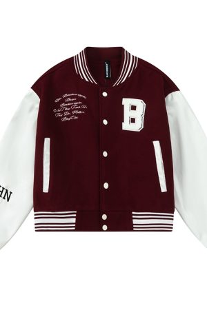 Limited Edition Vintage Letter Spliced Baseball Jacket for Women - Hip-Hop Loose Fit Short Coat, Perfect for 90s and Y2K Styles