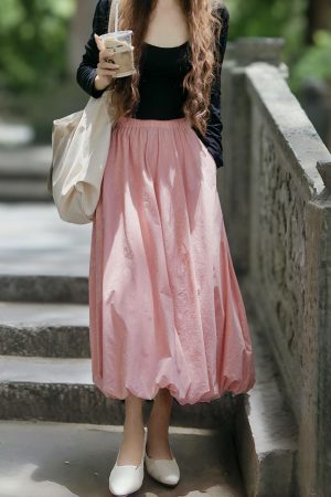 Long Slim Fit Pumpkin Skirt with Flower Buds - Sweet Jellyfish Design, Spring 2025 Women's Wrinkle-Resistant Half Skirt