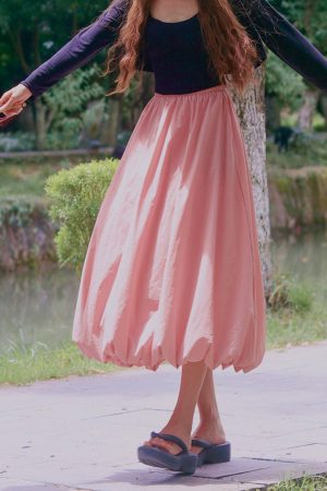 Long Slim Fit Pumpkin Skirt with Flower Buds - Sweet Jellyfish Design, Spring 2025 Women's Wrinkle-Resistant Half Skirt