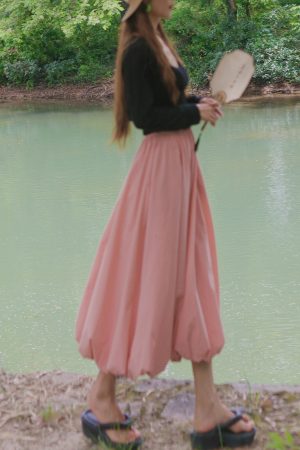 Long Slim Fit Pumpkin Skirt with Flower Buds - Sweet Jellyfish Design, Spring 2025 Women's Wrinkle-Resistant Half Skirt