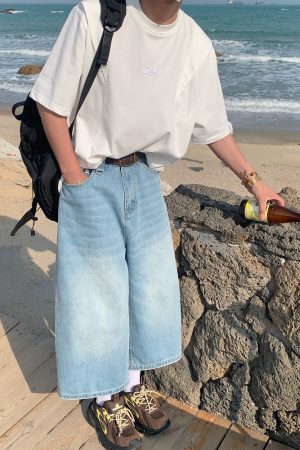 Loose American Cut Letter Embroidered Shoulder T-Shirt - Casual Short Sleeve Top for Mid-Summer Style, Cool Feel, Trendy Fashion