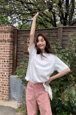 Loose Cartoon Embroidery Short Sleeve T-Shirt for Women - Summer 2025 Pure Cotton Round Neck Top, Casual Y2K Style