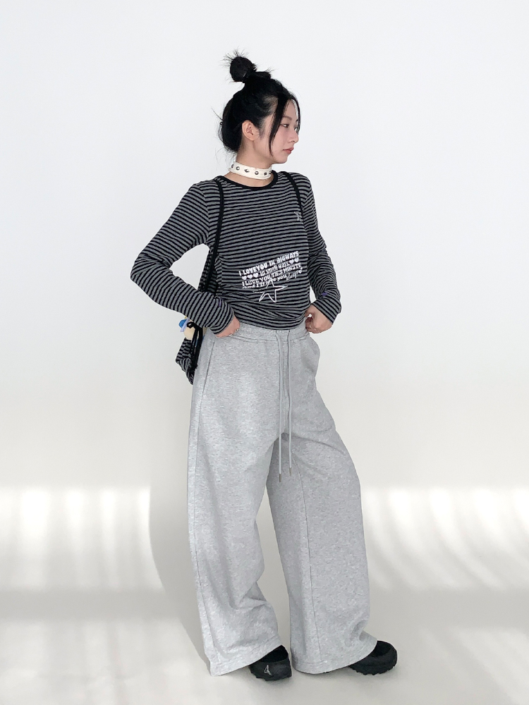 Loose Casual Wide-Leg Terry Sweatpants with Drawstring Elastic Waist – Solid Color Autumn Winter Fashion Pants Loose Casual Wide-Leg Terry Sweatpants with Drawstring Elastic Waist – Solid Color Autumn Winter Fashion Pants
