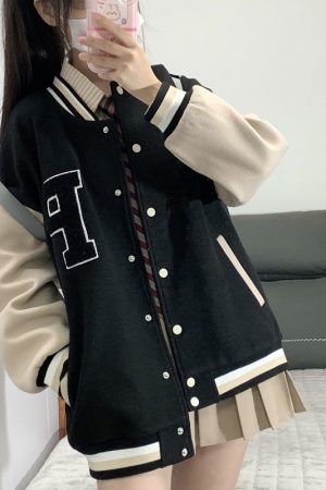 Loose College Style Women's Baseball Jacket - 2023 Spring Autumn American Cotton-Padded Top for Students, Casual Fashion Outerwear