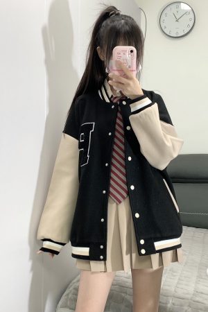 Loose College Style Women's Baseball Jacket - 2023 Spring Autumn American Cotton-Padded Top for Students, Casual Fashion Outerwear