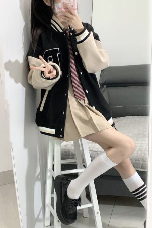 Loose College Style Women's Baseball Jacket - 2023 Spring Autumn American Cotton-Padded Top for Students, Casual Fashion Outerwear