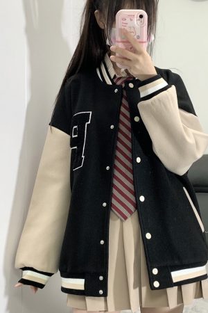 Loose College Style Women's Baseball Jacket - 2023 Spring Autumn American Cotton-Padded Top for Students, Casual Fashion Outerwear