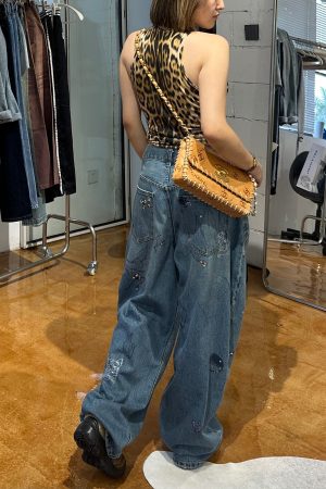 Loose Denim Pants with Heavy-Duty Graffiti Print, Light Clay Dye, High-End Style, Y2K Fashion, Trendy Streetwear, Second Batch Design