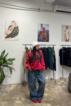 Loose Denim Pants with Heavy-Duty Graffiti Print, Light Clay Dye, High-End Style, Y2K Fashion, Trendy Streetwear, Second Batch Design