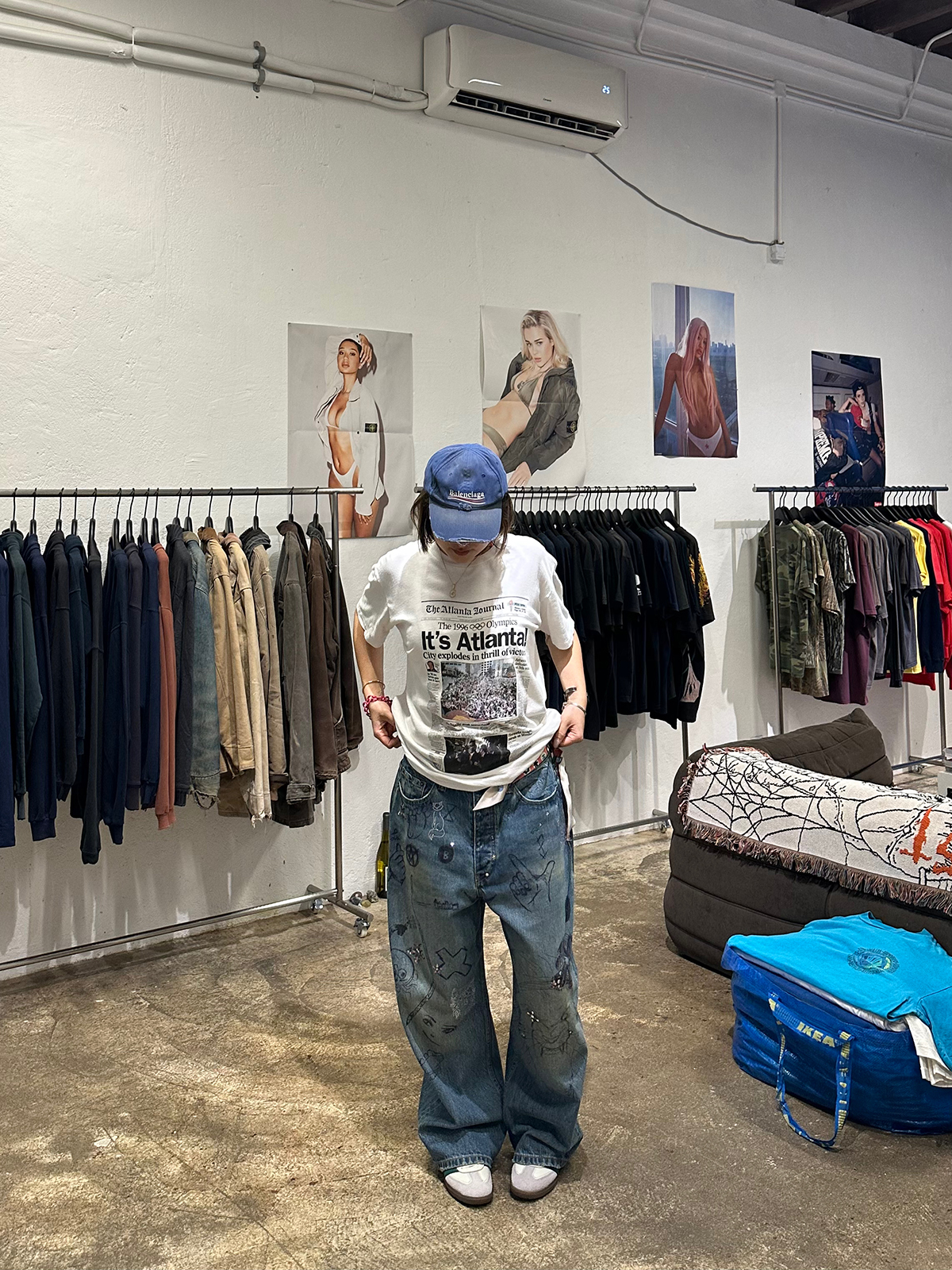 Loose Denim Pants with Heavy-Duty Graffiti Print, Light Clay Dye, High-End Style, Y2K Fashion, Trendy Streetwear, Second Batch Design Loose Denim Pants with Heavy-Duty Graffiti Print, Light Clay Dye, High-End Style, Y2K Fashion, Trendy Streetwear, Second Batch Design