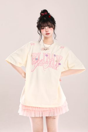 Loose Fit American-Style Letter Embroidery Short Sleeve T-Shirt for Women - Summer 2025 Korean Style, Slimming and Chic