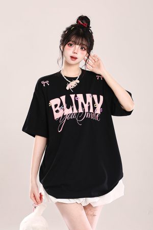 Loose Fit American-Style Letter Embroidery Short Sleeve T-Shirt for Women - Summer 2025 Korean Style, Slimming and Chic