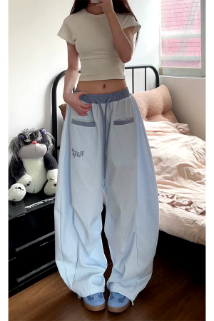 Loose Fit Striped Curved Knife Work Pants for Women - Versatile Wide-Leg Jazz Dance Casual Trousers in American Street Style