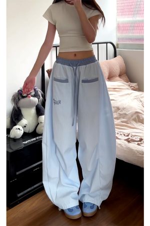 Loose Fit Striped Curved Knife Work Pants for Women - Versatile Wide-Leg Jazz Dance Casual Trousers in American Street Style