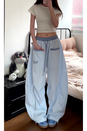 Loose Fit Striped Curved Knife Work Pants for Women - Versatile Wide-Leg Jazz Dance Casual Trousers in American Street Style