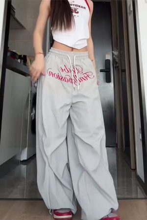 Loose-Fit Vintage Cargo Pants for Women, Wide-Leg Parachute Style, Hip-Hop & Street Dance Versatile Casual Trousers