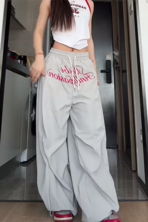 Loose-Fit Vintage Cargo Pants for Women, Wide-Leg Parachute Style, Hip-Hop & Street Dance Versatile Casual Trousers