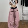Loose Fit Vintage Plaid Work Pants for Women - Draped Wide-Leg Sports Casual Curved Design with Drawstring Elastic Waist