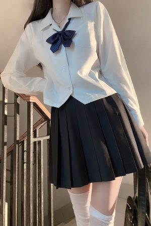 Loose Fit White Short and Long Sleeve JK Shirt - Versatile College Style Top for Women - Spring and Autumn Wardrobe Essential