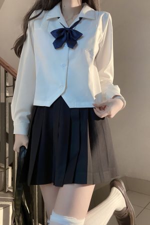 Loose Fit White Short and Long Sleeve JK Shirt - Versatile College Style Top for Women - Spring and Autumn Wardrobe Essential