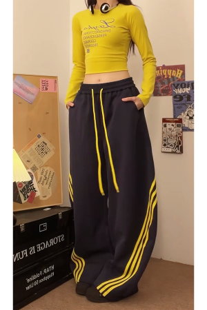 Loose-Fitting Striped Wide-Leg Work Pants for Women - Casual Spring Jazz Trousers, High Street Style