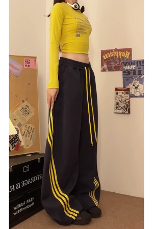 Loose-Fitting Striped Wide-Leg Work Pants for Women - Casual Spring Jazz Trousers, High Street Style