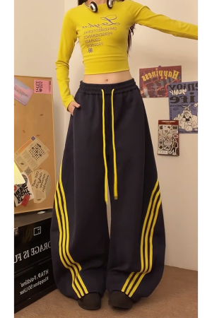 Loose-Fitting Striped Wide-Leg Work Pants for Women - Casual Spring Jazz Trousers, High Street Style