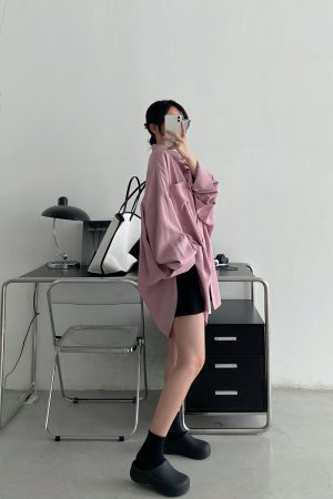 Loose Long Sleeve White Shirt for Women - Unique Sun Grapefruit Design, French Style, Perfect for Spring and Autumn Outerwear