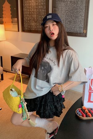 Loose Printed T-Shirt for Women, Short Sleeve Plus Size Summer Top, 2025 New Style, Korean Lazy Fashion, Casual Everyday Wear