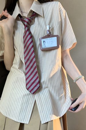 Loose Short Sleeve Blue Striped Shirt Top for Women - Pudding Bear Inspired JK Style Summer Fashion 2024