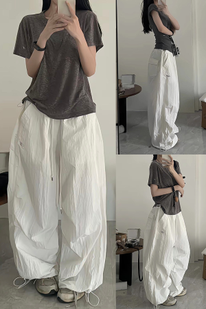 Loose Wide-Leg White Cargo Pants for Women - American Hip-Hop Style Jazz Dance Casual Sports Trousers with Slimming Drape