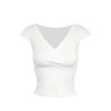 Low-Cut Cross V-Neck Short Sleeve Fitted Stretchy Top - Y2K Style Casual Wear