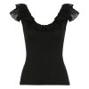 Low-Neck Ruffled Backless Short Tank Top for Women with Flutter Sleeves - Romantic French Vacation Style, Slim Fit