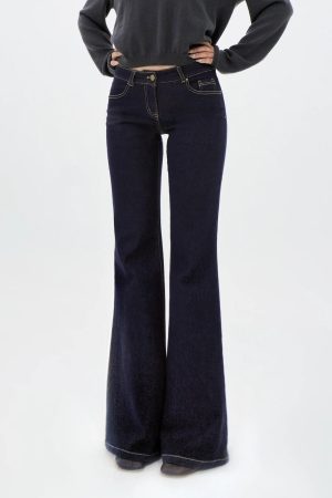 Low-Rise Raw Color Straight-Leg Flared Jeans - 90s Vintage Inspired Denim for Effortless Style