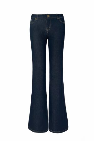 Low-Rise Raw Color Straight-Leg Flared Jeans - 90s Vintage Inspired Denim for Effortless Style
