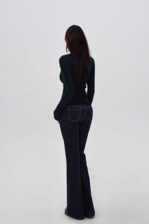 Low-Rise Raw Color Straight-Leg Flared Jeans - 90s Vintage Inspired Denim for Effortless Style