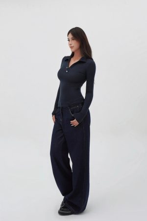 Low-Rise Vintage Loose Wide-Leg Jeans for Women - 90s Inspired Denim Trousers