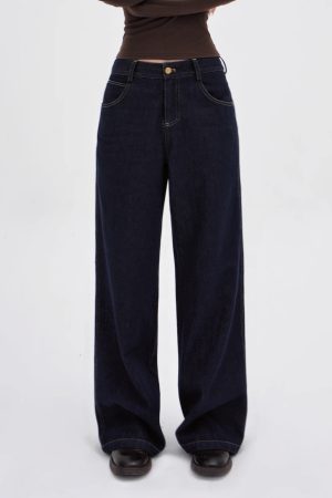 Low-Rise Vintage Loose Wide-Leg Jeans for Women - 90s Inspired Denim Trousers
