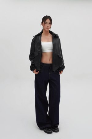 Low-Rise Vintage Loose Wide-Leg Jeans for Women - 90s Inspired Denim Trousers