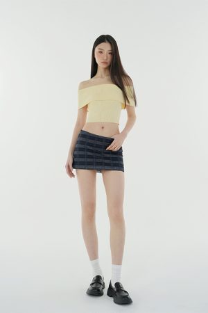 Low-Waist Deep Blue Vintage Plaid Skirt - Anti-Exposure Design for Y2K Style Fashion