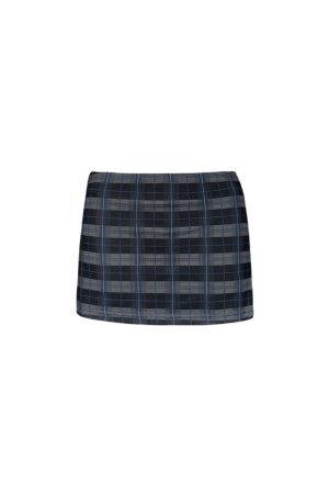 Low-Waist Deep Blue Vintage Plaid Skirt - Anti-Exposure Design for Y2K Style Fashion