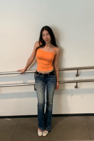 Low Waist Elastic Flared Jeans with Slimming Shrinkage Effect and Slanted Cat Whiskers - Trendy Y2K Style