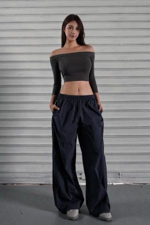 Low-Waist Retro Color-Block Wide-Leg Sports Cargo Pants for Sun Protection - 90s Inspired Fashion