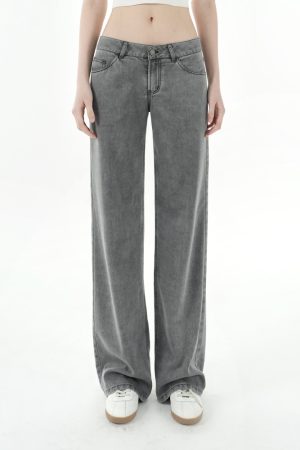 Low-Waist Tencel Gray Straight-Leg Casual Pants for Women - Trendy Y2K Style, Comfortable Everyday Wear