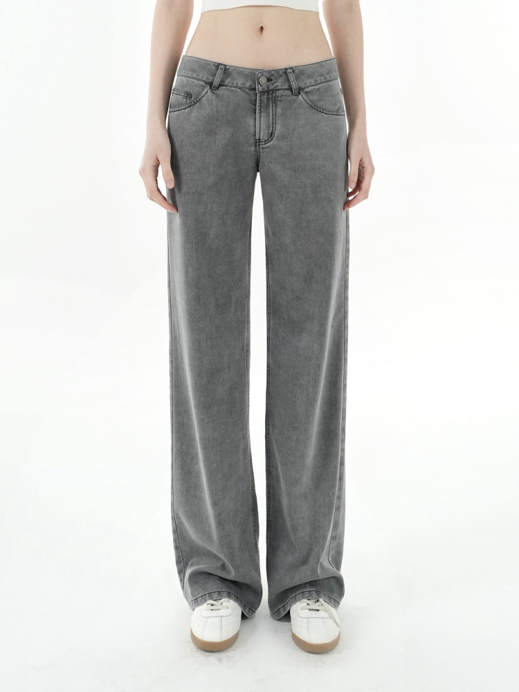 Low-Waist Tencel Gray Straight-Leg Casual Pants for Women - Trendy Y2K Style, Comfortable Everyday Wear Low-Waist Tencel Gray Straight-Leg Casual Pants for Women - Trendy Y2K Style, Comfortable Everyday Wear