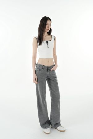 Low-Waist Tencel Gray Straight-Leg Casual Pants for Women - Trendy Y2K Style, Comfortable Everyday Wear