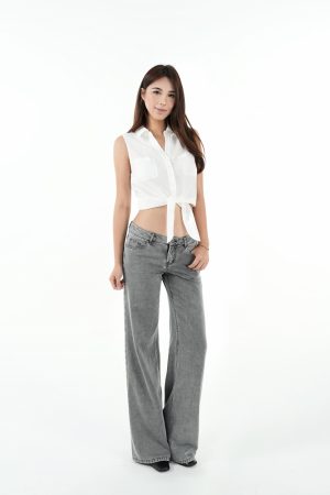 Low-Waist Tencel Gray Straight-Leg Casual Pants for Women - Trendy Y2K Style, Comfortable Everyday Wear
