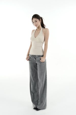 Low-Waist Tencel Gray Straight-Leg Casual Pants for Women - Trendy Y2K Style, Comfortable Everyday Wear